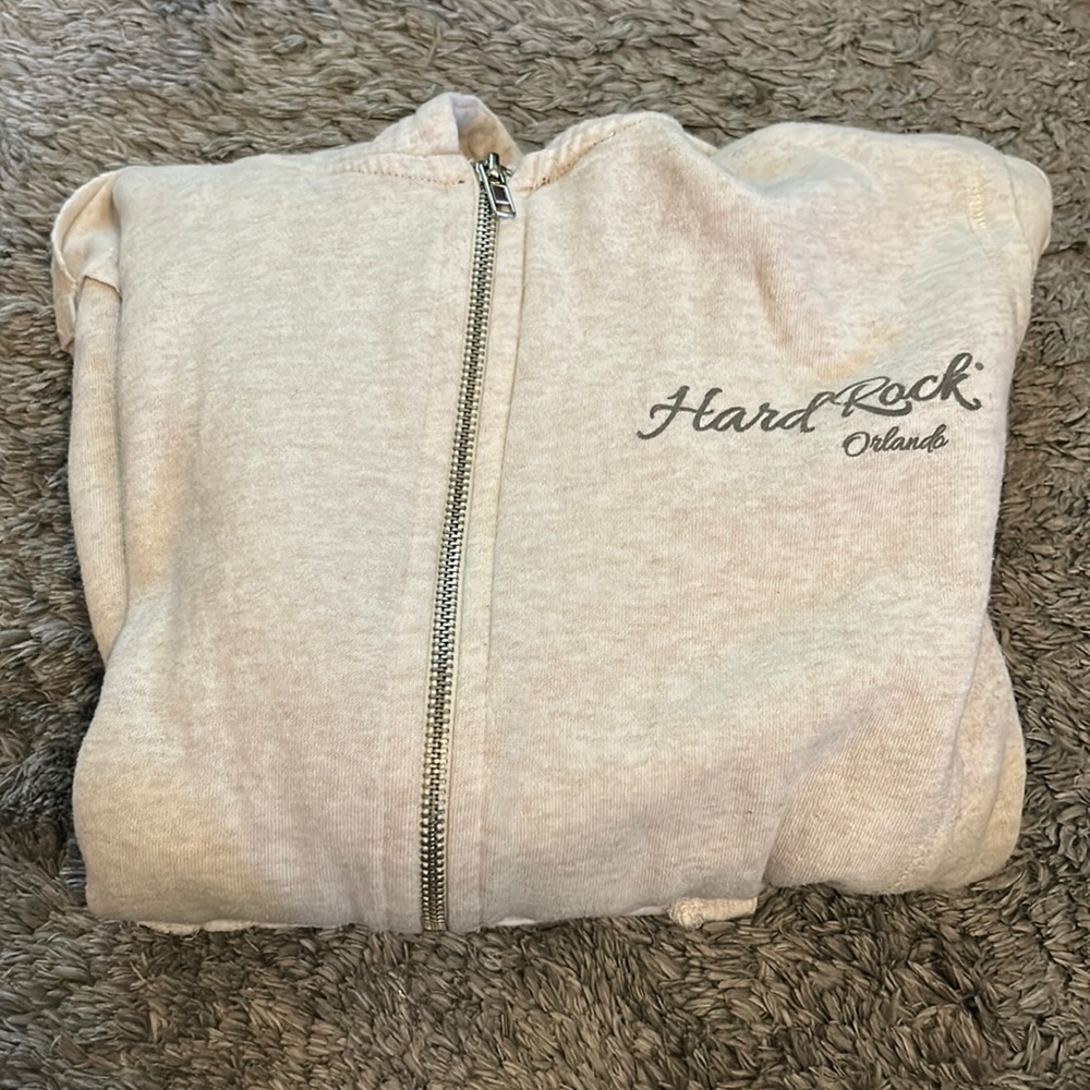 tan vintage hard rock cafe zip up hoodie size small